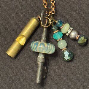 Vintage Chain Fashion Necklace with multiple charms beads